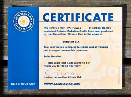 25 Tonne Carbon Offset Cert